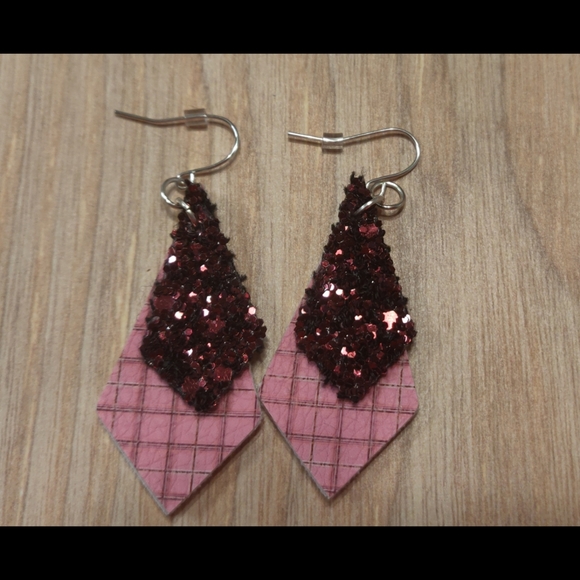 Hand Crafted Jewelry - 3/$20 Plaid pendant faux leather earrings